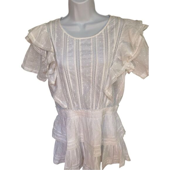 Love Shack Fancy Cotton Natasha Heritage Mini Dress White Ruffle Lace Size L 10 - Picture 12 of 16